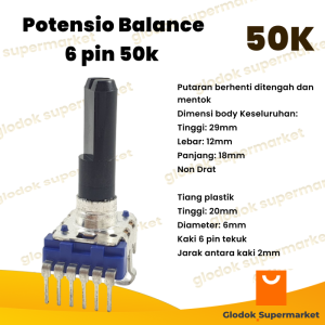Potensio Balance 6 pin 50k Stereo Kaki 6 Tekuk As 2cm 503