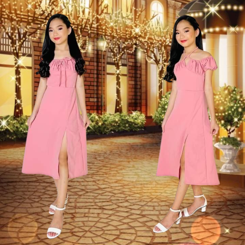 Celinee 2way Maxi Dress For Kids Girl 7-12 Years Old Petite 4'11 Height Model With High Slit Maxi Dress Celinee  Slit Maxi Dress With Slit For The Kids Clothing Dresses Casual Outfir Dresses For Girl Kids