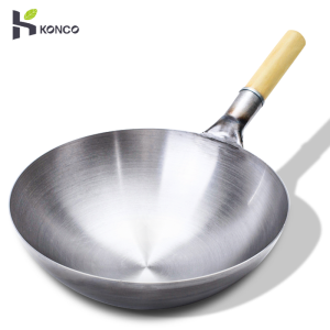 Konco กระทะเหล็กทรงวอคแบบดั้งเดิมหม้อทําอาหารเหล็กแฮนเมดแบบดั้งเดิมกระทะแบบไม่ติดหม้อแก๊ซเครื่องครัวหม้อเหล็กหล่อ