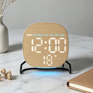 FOUNDTWO Round/Square Digital LED Clock Plastic Temperature Display Alarm Clock Creative Minimalist Desk Mute Clock Bedroom