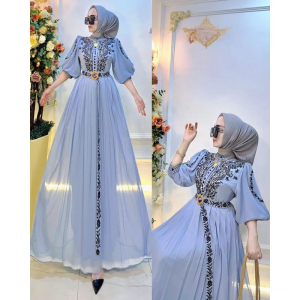 Gamis Wanita Jumbo Khalisa Dres Ceruty Babydoll Full Puring Aplikasi Bordir Premium Kancing Depan Aktif Dress Kondangan Terbaru Muslimah Remaja Kekinian M L XL XXL 3XL