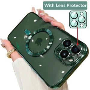 Fashion Plating Magnetic Wireless Charge Case For iPhone 16 15 14 Plus 13 12 11 Pro Max Clear Shockproof Camera Protection Cover