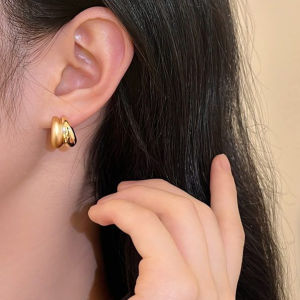Fashionable Ring Gift 轻奢s925银针金属耳环哑光雾面亮面拼接渐变耳钉小众级感气质耳饰