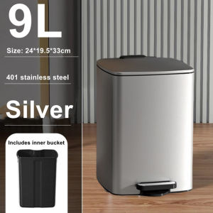 9L Kitchen Dustbin Stainless Steel Dust Bin Foot Pedal Rubbish Large Capacity Trash Can