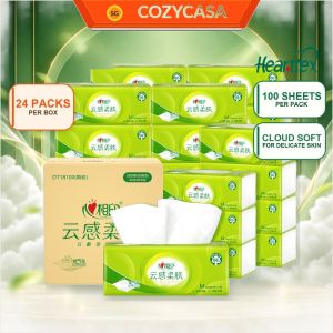 【CozyCasa】 【24Packs/Box】心相印Hearttex 3-Ply Facial Tissue 100 Sheets Soft Box Tissue for Home Office Delicate Skin