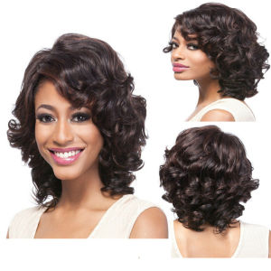 Cross-border European and American wigs Womens slanting bangs Short curly hair Fashion brown Fluffy small curly medium long hair