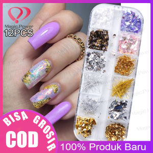 12PCS  Nail String Gold Flakes Mix Color Glitter Foil Emas Metalik Untuk Membuat Kerajinan Kuku Nailart Decoration