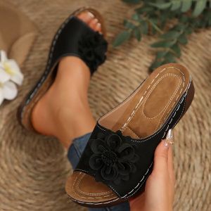[Free Shipping] New Spring And Summer Collection: Plus-Size WomenS Shoes Featuring A Wedge Heel Thick Sole Comfortable Design Versatile Style And Floral Fish-Mouth Sandals