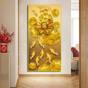 Tranh Cửu ngư- Sen vàng 10/10 điểm phong thủy tranh tráng gương 5D cao cấp giá xưởng tặng phụ kiện treo.