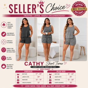 CATHY Short Terno  Cotton Spandex Comfy Lounge Set  Freesize & Plus Size  Stylish Outfit