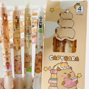 FYPN11 Pulpen Gel Mekanik 0.5mm Set Isi 4 Pcs Pulpen Karakter Aesthetic Tinta Hitam untuk Sekolah dan Kantor