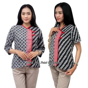 Batik Wanita Atasan Blouse Modern white line blouse