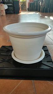 กระถาง 12 นิ้วสีขาว พร้อมจานรอง