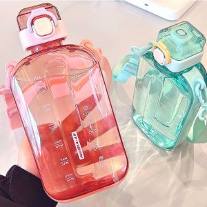 BLACKON 750ML Bình nước thể thao Hình vuông phẳng Dung lượng lớn Ấm đun nước du lịch Chống rò rỉ có tay cầm Bình uống nước ngoài trời Phụ nữ Nam giới