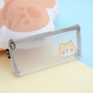 TSEVD Cartoon Mesh Pencil Case Cute Creative Stationery Storage Bag Portable Large-Capacity Cosmetic Storage Bag Girl