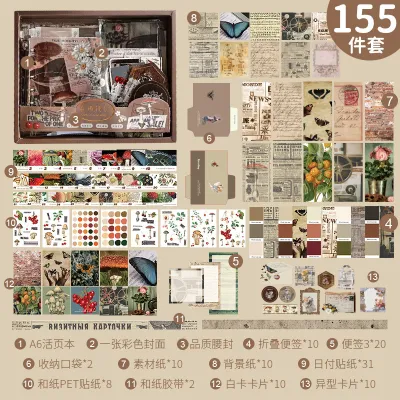 155 Pcs/set Vintage Loose-leaf Book Material Decor Gift Box Set Creative DIY Journal Collage Stationery