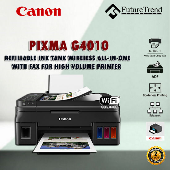 Canon Pixma G4010 Refillable Ink Tank Wireless AllInOne (Print,Scan