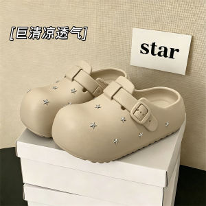 Free Shipping 2026 Summer New Star-Patterned Slip-On Sandals For Women Fashionable Outdoor Wear Thick-Soled Height-Increasing And Non-Slip Beach Sandals