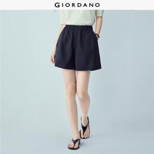 Giordano Beau Monde Women Natural cotton linen elastic waist shorts Free Shipping 13406307