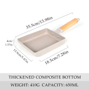Square Japanese Omelette Pan Square Skillet Wheat Pink Beige Grey Breakfast Pan Non Stick Rectangular Omelette Pan Wooden Zelkova Handle For Omelette Steak Eggs Kitchen Cookware Induction Cooker Gas Cooker Electric Ceramic Hob General Use