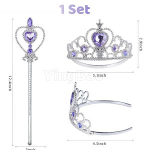 1SET Princess Dress Up Tiara and Wand Birthday Crown for Girls 3-6 Kids Toy Gift