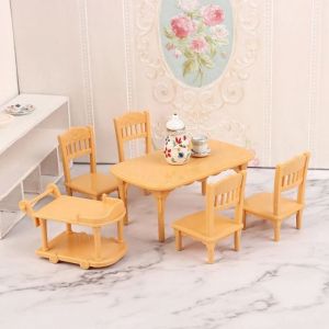 LUMIQLO 6PCS/Set Yellow White Dollhouse Chair Table Set 1/12 Scale Plastic Miniature Food Cart Funny Sand Table Scene Model Furniture Doll House