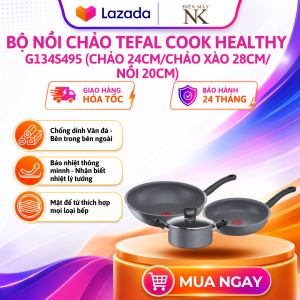 Bộ nồi chảo Tefal Cook Healthy G134S495 4 món (Chảo 24/Chảo sâu 28/ Nồi 20/Nắp nồi) - Bảo Hành 24 Tháng