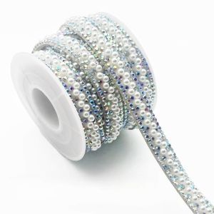 BUENOO 3 Yards Đầy màu sắc Dải pha lê tự dính Lấp lánh Linh hoạt Dải đá pha lê Lấp lánh Trang trí tự làm Dây chuyền ngọc trai Trang trí quần áo