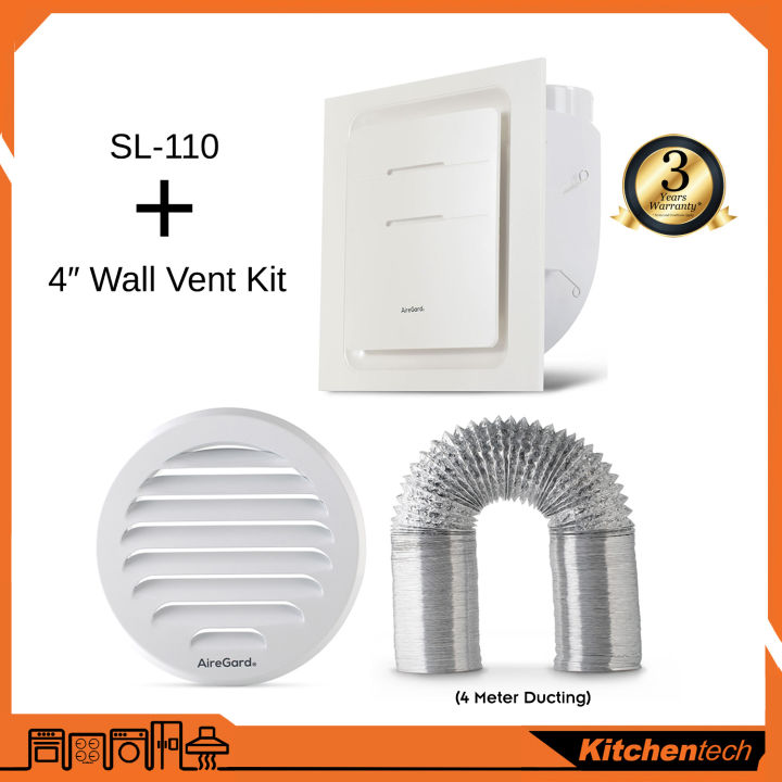 AireGard SL-110 Ventilation Exhaust Fan + Wall Vent Kit WVK2BR 4.0 ...