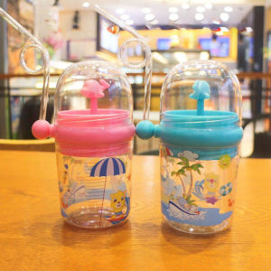 Botol Air Minum Anak sekolah Karakter Lucu Dengan Tali Dan Sedotan BPA FREE Anti Tumpah Anti Pecah