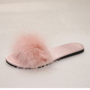 [Free Shipping] New Summer Korean-Style Flat Sandals For Women Fashionable Low-Heeled Slippers Feather-Adorned One-Strap Sandals