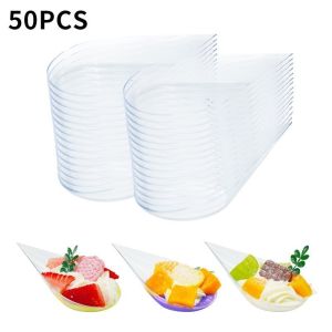 50pcs Tear Drop Mini Appetizer Plates Durable Tear Drop Tableware for Catering Party Supplies