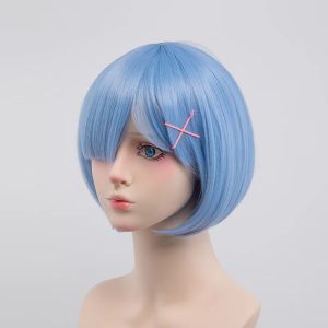Synthetic Short Cosplay Wig Anime Ram Rem Role Play Synthetic Wigs for Party Christmas Costume Cosplay Wig Short Style Adjustable For Men Women