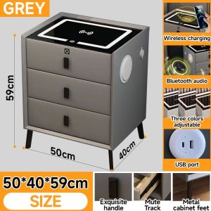 🔥SG Local Seller🔥2025 Upgrade Intelligent Luxury  3Layer-Ultra-Narrow Bedside Table Drawer Cabinet Soild Wood With Smart Wireless Charging Bluebooth Speaker