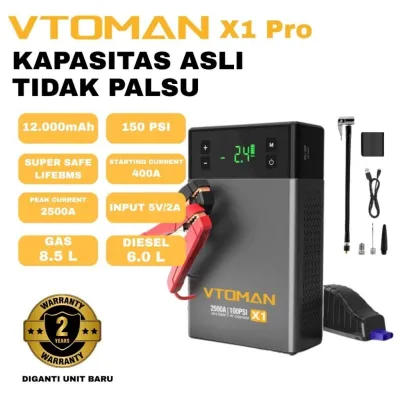 VTOMAN X1 PRO 10000 mah jump starter powerbank pompa angin jumper premium
