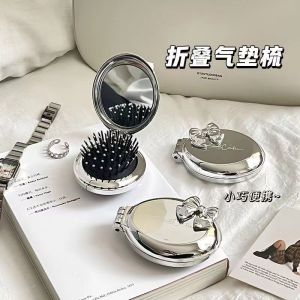 2 in1 Sisir Saku Lipat Portable Sisir Rambut Lipat Dengan Cermin Kaca Mini Sisir Rambut Cermin Travelling Sisir Lipat Sisir Travel