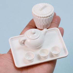 YAFEN 1 Set Dollhouse Scene Accessories Simulation Tea Kit Model Tea Pot Cup Tea Table Decoration Collectible Room Ornament