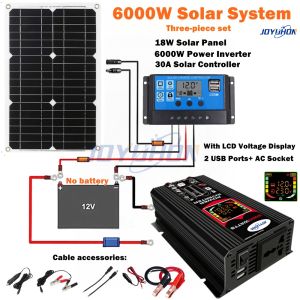 JOYUHON Solar Power Inverter System full set 18W Solar Panel With 6000W Power Inverter DC12V TO AC220V/240V 30A Solar Controller for home car outdoor
