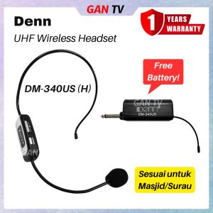Original Denn DM-340US (H) UHF Wireless Headset Microphone (Mono 12 Selectable Channel) Mic DM340US Mikrofon Masjid GANTV