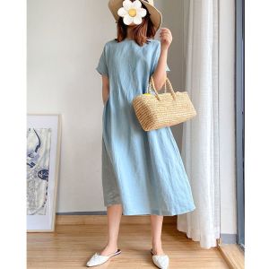 Artistic Slim Dress With Pockets Comfort Solid Color Mid-length Skirt Versatile Casual Nightdress