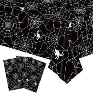 3-Piece 54 x 108 Inch Merry Christmas Plastic Tablecloth - Red and Green Design with Christmas Tree Holiday Decorations Rectangle Table Cover for Xmas Party Supplies Indoor Outdoor Decor