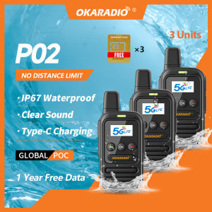 COD OKARADIO P02 Walkie Talkies Global Unlimited Range with 1YearFree SIM Card Long Range Two Way Radio IP67 Waterproof AI Noise Cancellation for Logistics