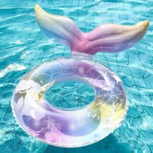 Mermaid Tail Inflatable Swim Ring with Glitter for Kids Pool & Beach Float SKU:YW70