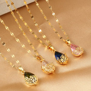 Fashion Korea Crystal Droplet Simple Pendant Necklace Elegant Vintage Gold Moon Star Dangle Necklace Choker Female Accessories Gift