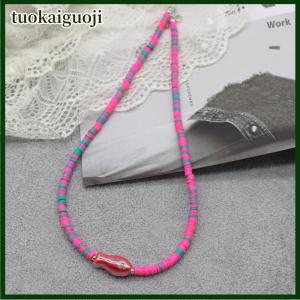 tuokaiguoji Bohemian Style Colorful Fish Pendant Necklace For Women  Soft Polymer Clay Beads Multi-Color Beach Jewelry
