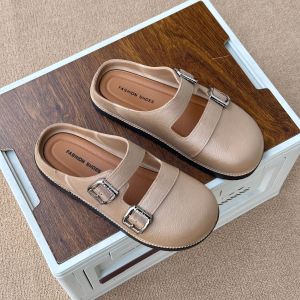 Free Shipping Baotou WomenS Slippers Half-Slipper Style New Autumn Collection Elegant Design With Metal Buckle Flat Sole Soft And Comfortable Casual And Versatile