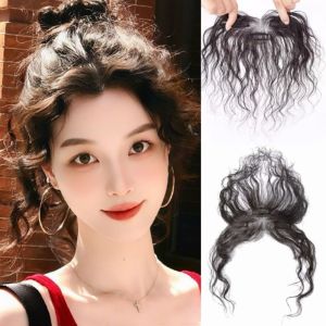 NOVELLEO ต่อผม หน้าม้าสังเคราะห์บาง คลิปใน ตอนกลาง แฮร์พีซน้ำหนักเบา ไร้รอยต่อ ธรรมชาติ บล็อกเปลี่ยนผมหยิก ผู้หญิง