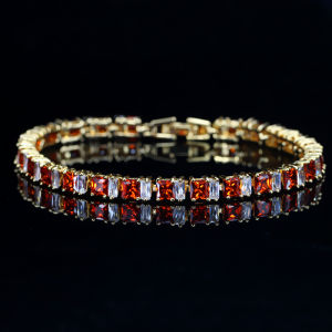 SEQUITO Delicate Baguette Cut White AAA Cubic Zircon with Square Stones Yellow Gold Plating Fashion Bracelets Korean Style Women Bangle Jewelry for Daily Party B205