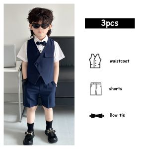 LOlanta ทักซิโด้แบบทางการสำหรับสูทสุภาพบุรุษเด็กวัยหัดเดินเสื้อกั๊กเสื้อยืดทักซิโด้ติดโบว์เครื่องแต่งกายชุดนักเรียนวันเกิดงานแต่งงานสำหรับเด็กวัยหัดเดิน4ชิ้น