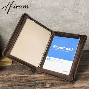 Hiram Genuine Leather Crazy Horse Leather A4 notebook cover with pen slot for iPad 11 inch Multifunctional Notebook Cover